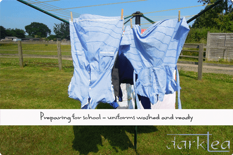 school uniform drying outside