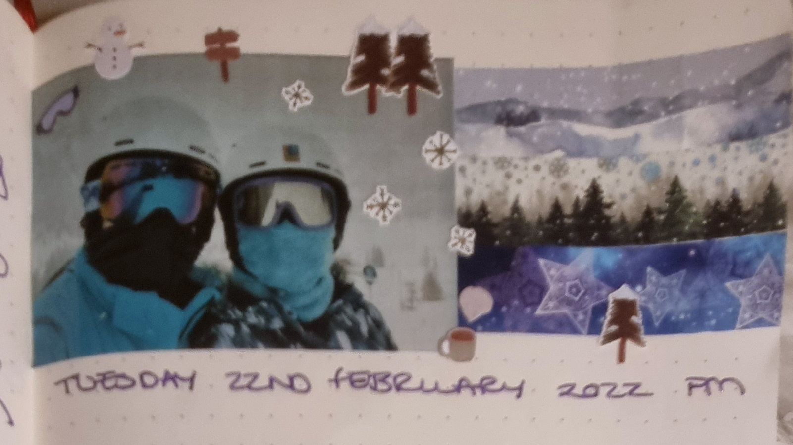 Decorate travel journal page with a ski theme